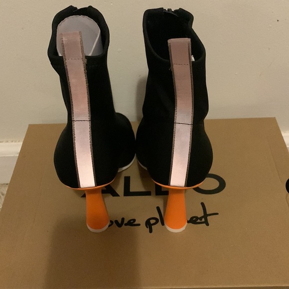 ALDO  Women's Open Toe Bootie Heel Black With Neon Orange Heel. - Picture 4 of 6